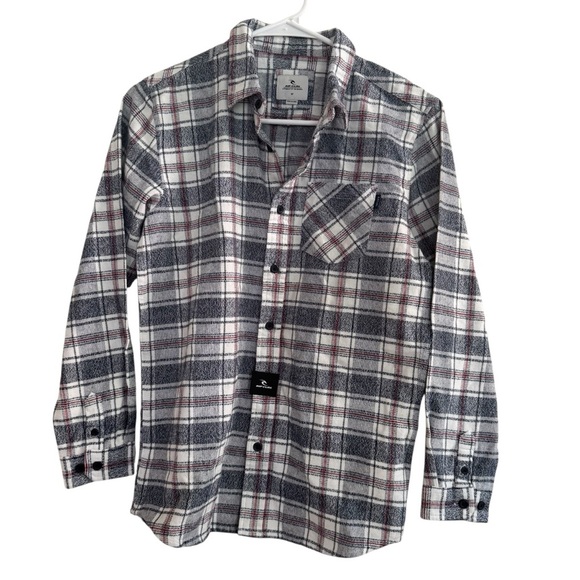 Rip Curl Flannel Plaid Gray Shirt Button Up Long Sleeve Boys Size M NWT - Picture 1 of 4